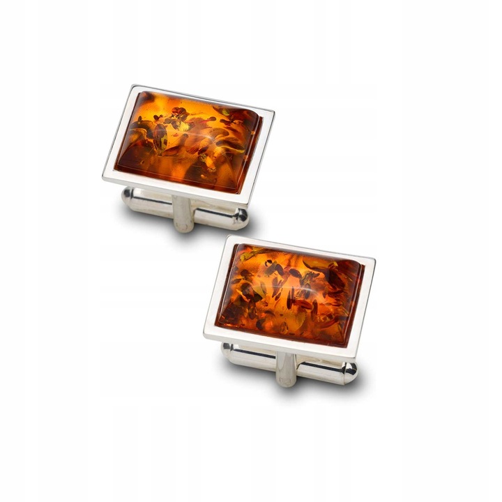 Spinki do mankietów, spinki do koszuli z bursztynem bałtyckim, srebrne