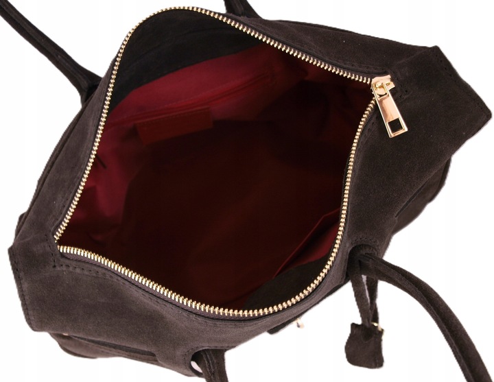 Torebka Włoska CZEKOLADOWA Kuferek SKÓRA ZAMSZ NATURALNY Vera Pelle+pasek