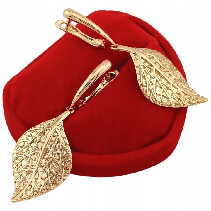 Złote kolczyki wiszące liście eleganckie pozłacane antyalergiczne