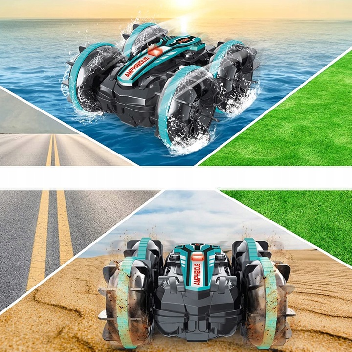 SAMOCHÓD ZDALNIE STEROWANY RC GESTAMI AMFIBIA 2 PILOTY 4x4 360° PŁYWAJĄCY