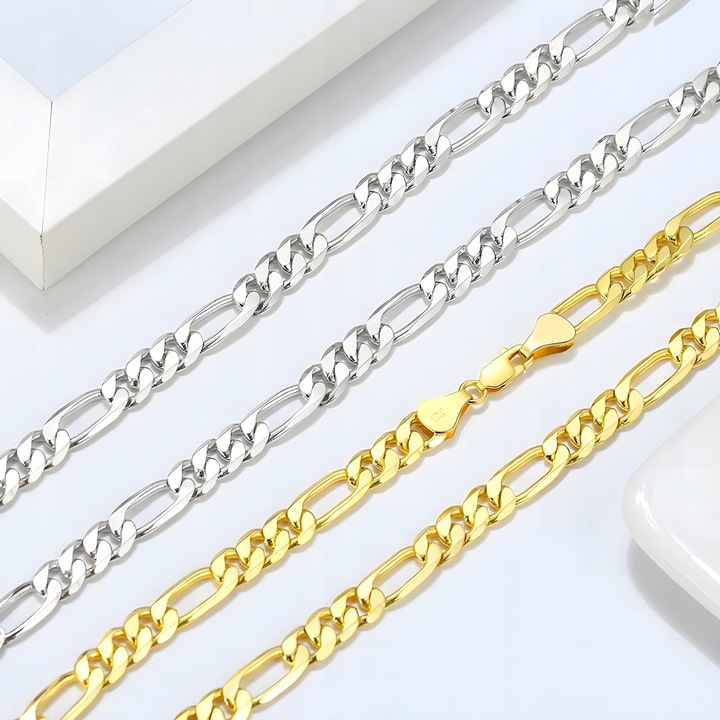 ZŁOTY ŁAŃCUSZEK FIGARO 55cm MĘSKI PEŁNY KUTY MOCNY ŁAŃCUCH 3mm SREBRO 925