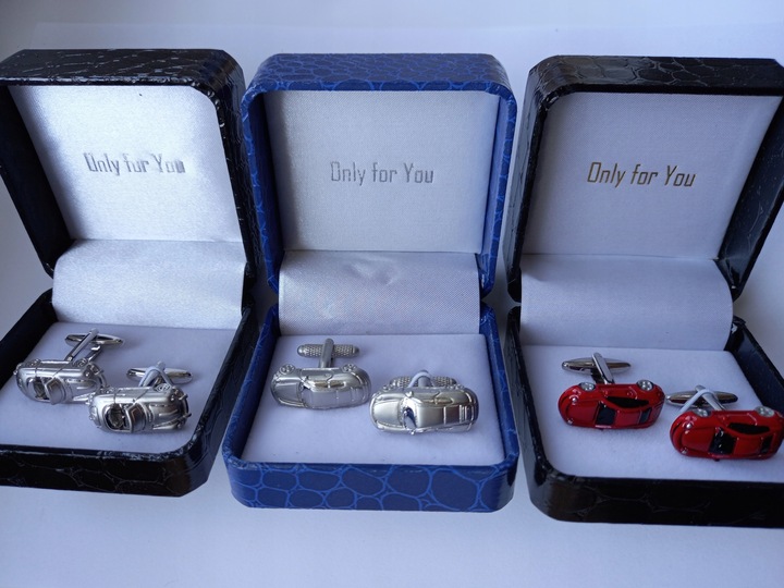 Srebrne spinki do mankietów Model Miniaturka Samochód Porsche 911 + Etui