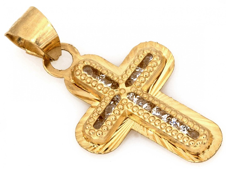 Złoty krzyżyk z cyrkoniami 585 0.40g efektowny nowoczesny wzór piękny 14kt