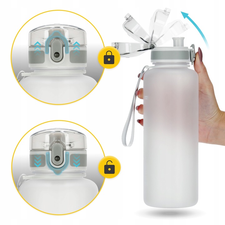 BUTELKA NA WODĘ BIDON SPORTOWY MOTYWACYJNY Z MIARKĄ USTNIKIEM TRITAN 1L