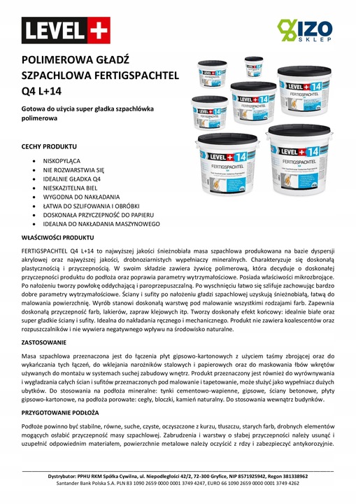 Gotowa Gładź Szpachlowa Super Biała 25kg Level+14