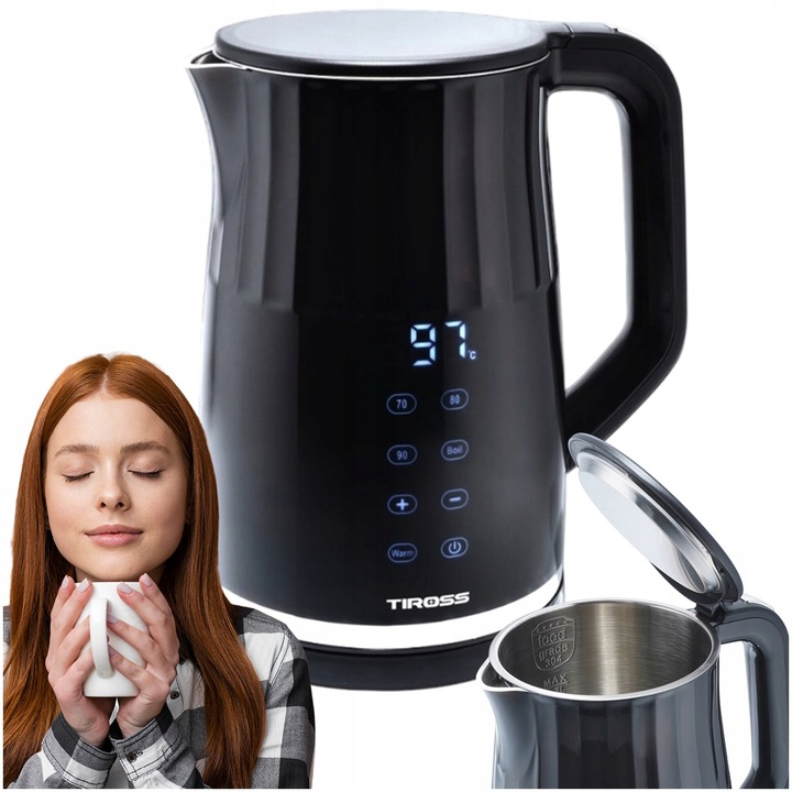 Czajnik elektryczny Tiross wewnętrzne ze stali nierdzewnej 2200 W czarny