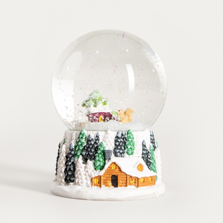 Kula śnieżna dekoracja świąteczna LUELL wiewiórka domek, z LED 8x11cm HOMLA