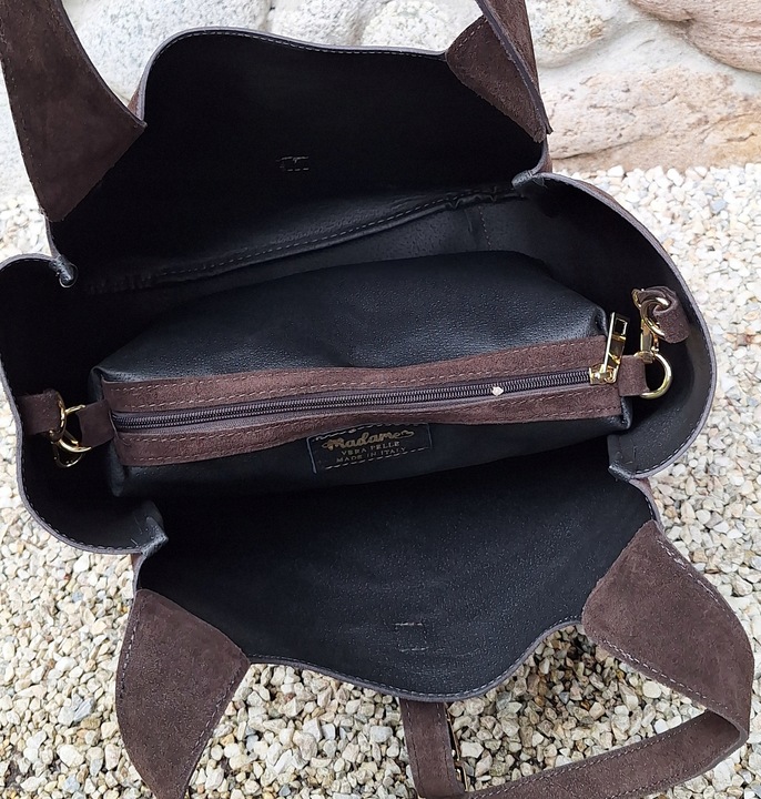 Torebka WłoskaZAMSZOAWA worek SKÓRA NATURALNA Vera Pelle CZEKOLADOWA