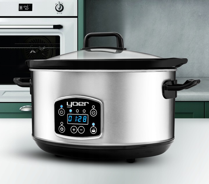 Wolnowar Slow Cooker Garnek ceramiczny 4,5L Yoer 280W INOX LCD +Programator