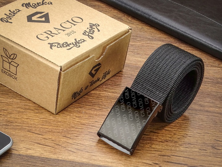 Pasek Męski Parciany Klasyczny Czarny Solidna Klamra Metal Szeroki 115cm