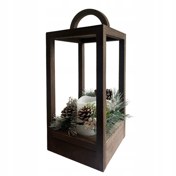 Lampion Drewniany Świąteczny Latarenka Ze Świecą Znicz TIMER 32cm