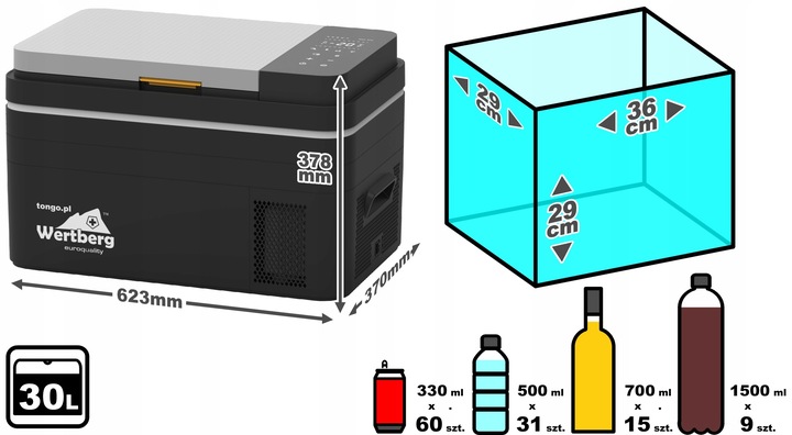 30L lodówka zamrażarka -20°C 12V/24V|230V bluetooth samochodowa sprężarkowa