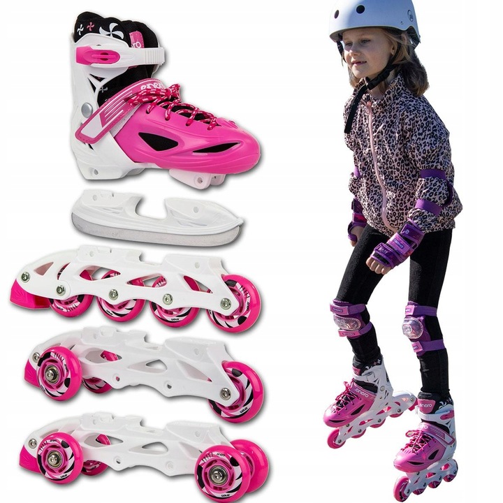 REGULOWANE ŁYŻWOROLKI WROTKI ŁYŻWY DLA DZIECI 4W1 ENERO 30-33 RÓŻOWE