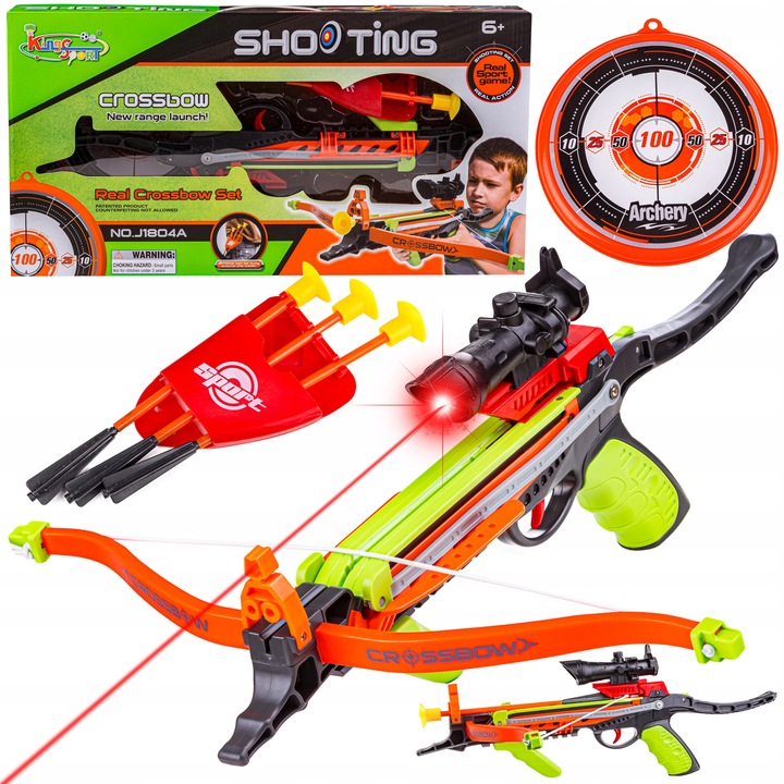 Kusza Łuk Dla Dzieci z Celownikiem LASER Kołczan Tarcza Strzały Przyssawki