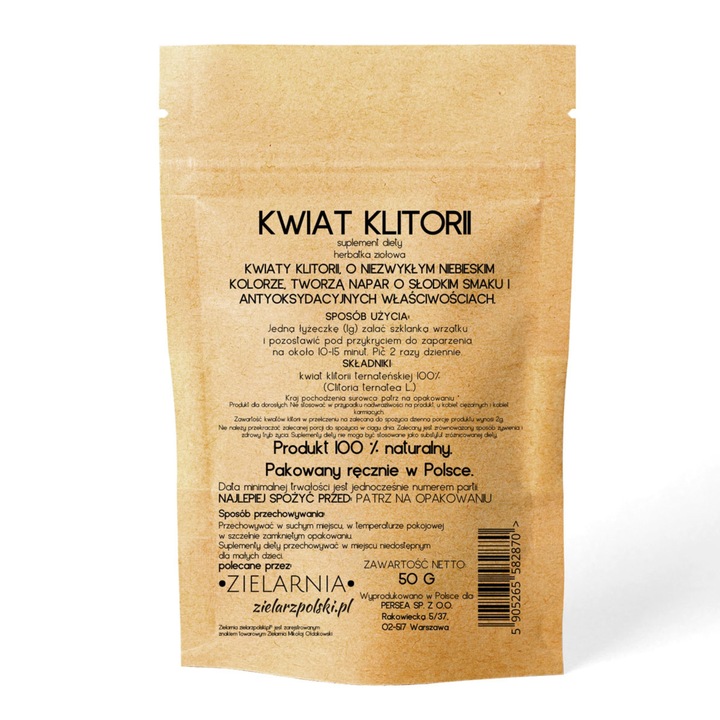 Klitoria ternateńska HERBATKA NIEBIESKA Butterfly Tea CAŁE DUŻE KWIATY 50g