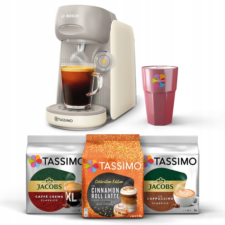 Ekspres kapsułkowy Bosch Tassimo Finesse + 3x Tassimo + kubek