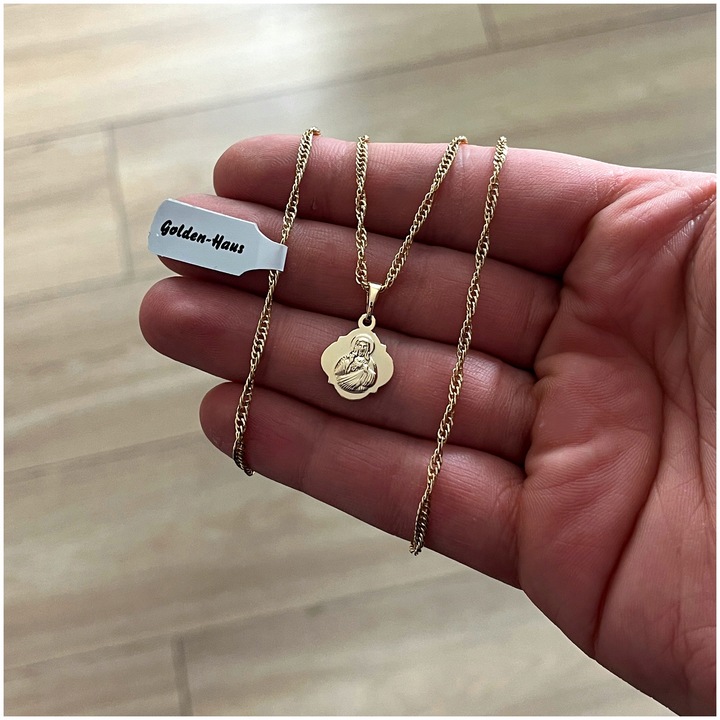 ŁAŃCUSZEK ZŁOTY + MEDALIK KOMUNIJNY SZKAPLERZ NA KOMUNIĘ CHRZEST 18K GRAWER