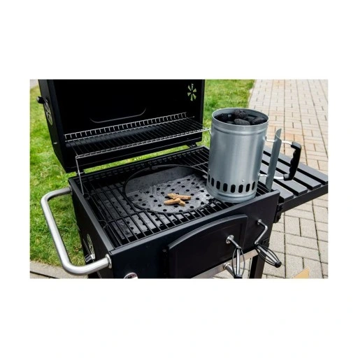 Grill Węglowy na Kółkach z Półką Pokrywą Ogrodowy Przenośny Żeliwny Ruszt