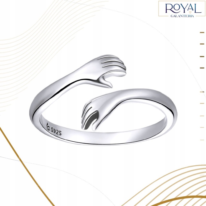 PIERŚCIONEK DŁONIE UŚCISK srebro 925 regulowany srebrny przytulenie pr. 925