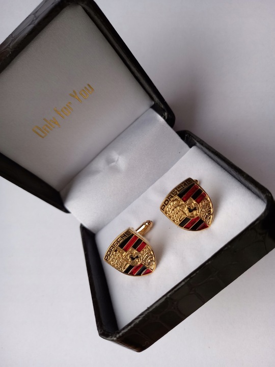 Exciting spinki do mankietów koszuli EXC Porsche pozłacane w skórzanym Etui