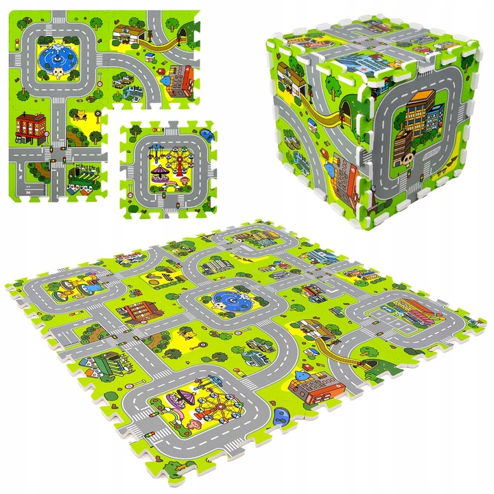 GRUBE PUZZLE PIANKOWE DUŻA MATA PODŁOGOWA EDUKACYJNA 90x90 ULICE MIASTO
