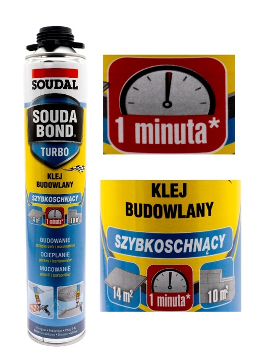 12x Soudal Soudabond Turbo Szybkoschnący Minuta Pianoklej Budowlany 750ml