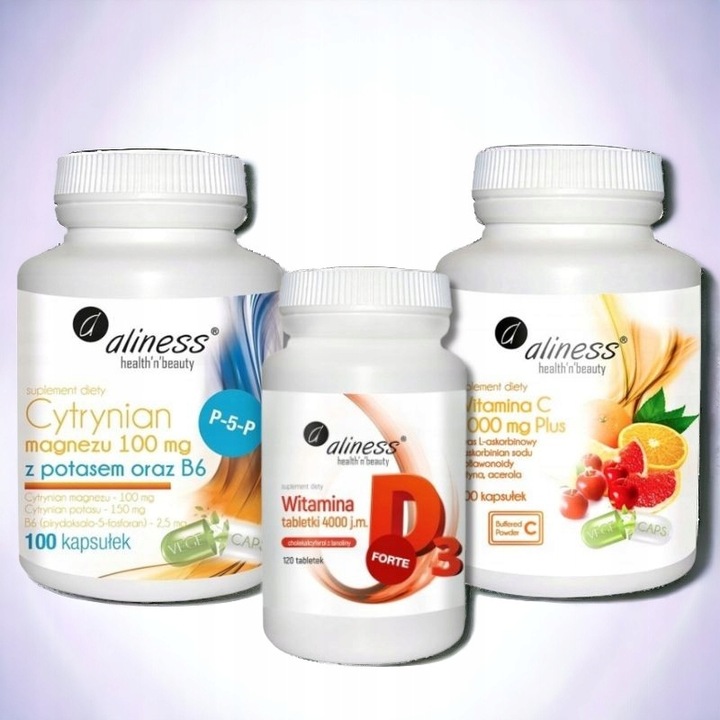 Aliness Witamina C 1000 + D3 4000 IU + Cytrynian Magnezu Potas B6 + GRATIS!