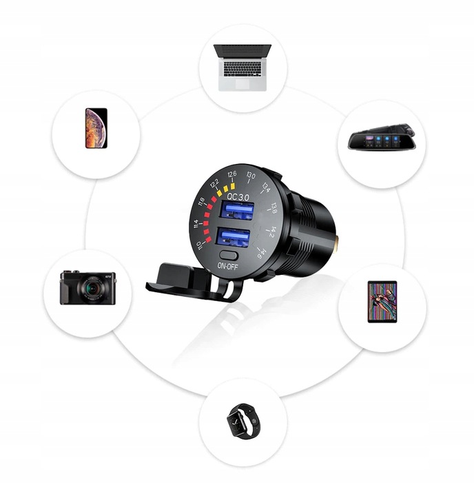 ŁADOWARKA SAMOCHÓD 2x USB QC3.0 WOLTOMIERZ 3A