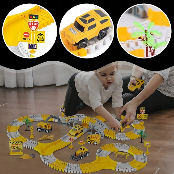 TOR SAMOCHODOWY WYŚCIGOWY DLA DZIECI POJAZDY BUDOWLANE NA PREZENT 255 EL.