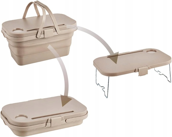 SKŁADANY KOSZ PIKNIKOWY 3W1 PIKNIK FUNKCJA STOLIKA POJEMNIK STOLIK