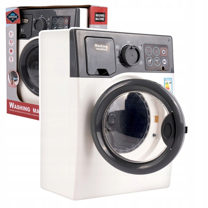 PRALKA AUTOMATYCZNA DLA DZIECI INTERAKTYWNA DŹWIĘKI LED OTWIERANA BĘBEN AGD