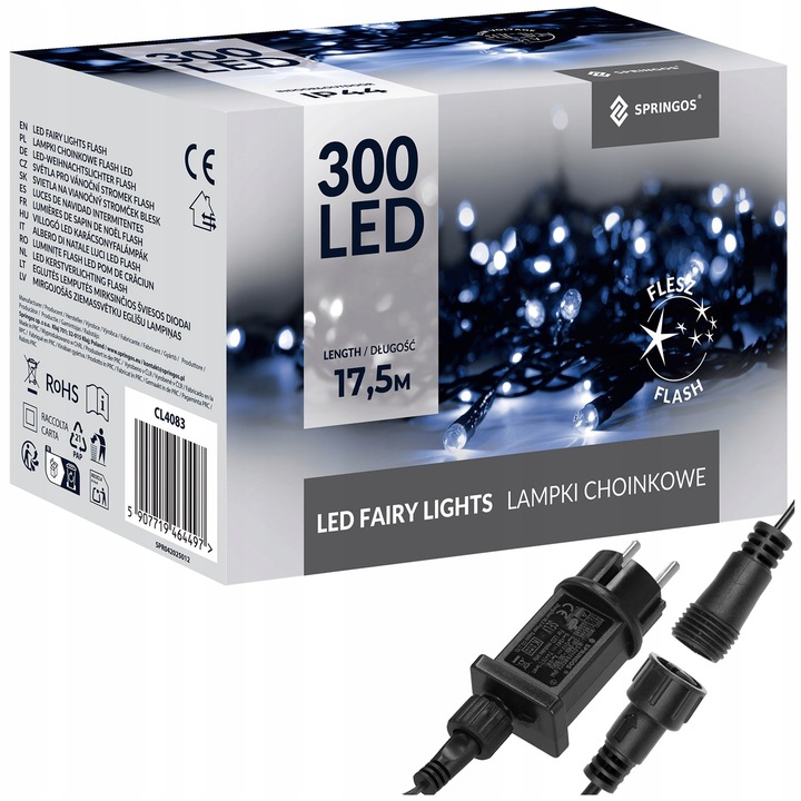 LAMPKI CHOINKOWE 300LED FLASH ZEWNĘTRZNE 17,5M ŚWIATEŁKA CHOINKOWE NA PRĄD