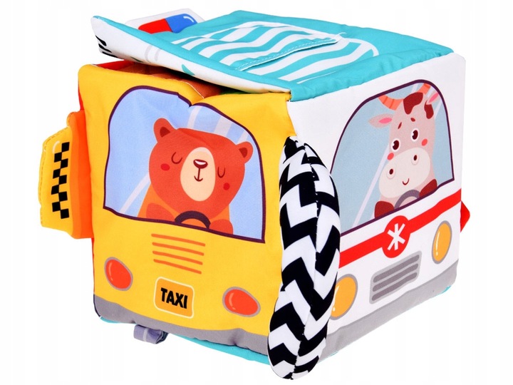 Miękka Kostka Sensoryczna Pojazdy pudełko z chusteczkami montessori ZA5587