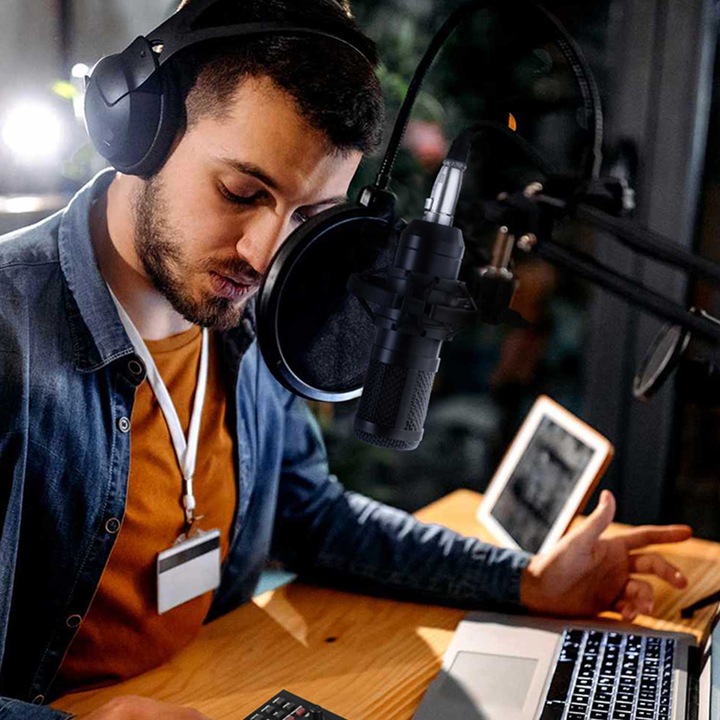 Mikrofon Studyjny Pojemnościowy JACK Gamingowy Statyw Filtr Youtube Zestaw