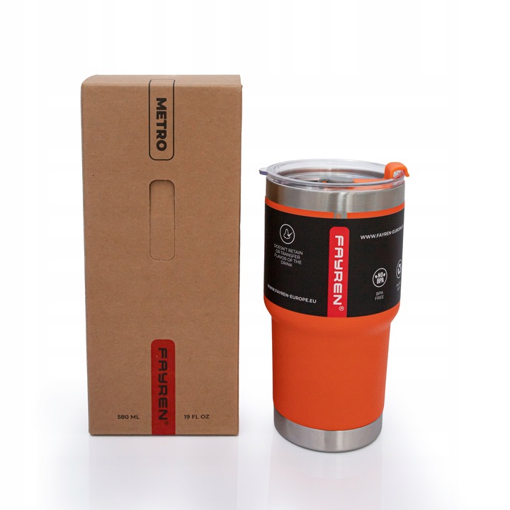 Fayren Kubek Termiczny 580ml Metro Apricot Crush do auta, pracy i na spacer