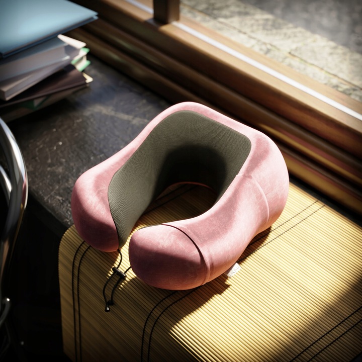 PODUSZKA PODRÓŻNA ROGAL NA SZYJE DO SAMOLOTU MIOWI RÓŻOWA + OPASKA