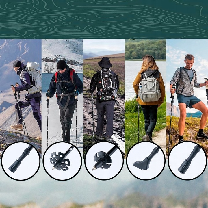 KIJE TREKKINGOWE SKŁADANE KIJKI W GÓRY DO TURYSTYCZNE REGULOWANE ALUMINIOWE