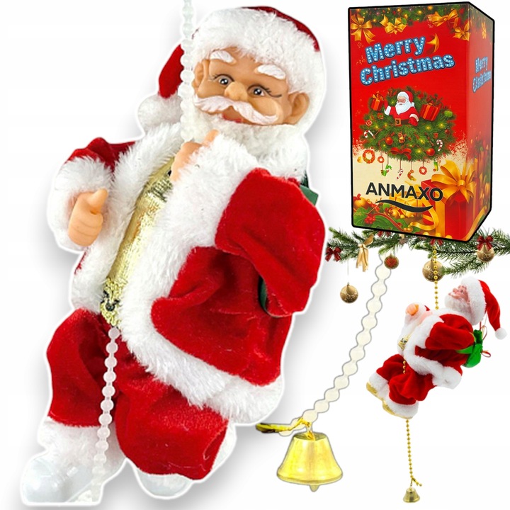 MIKOŁAJ WSPINAJĄCY SIĘ NA LINIE 100CM MELODYJKA NA PREZENT ŚWIĘTA WCHODZĄCY