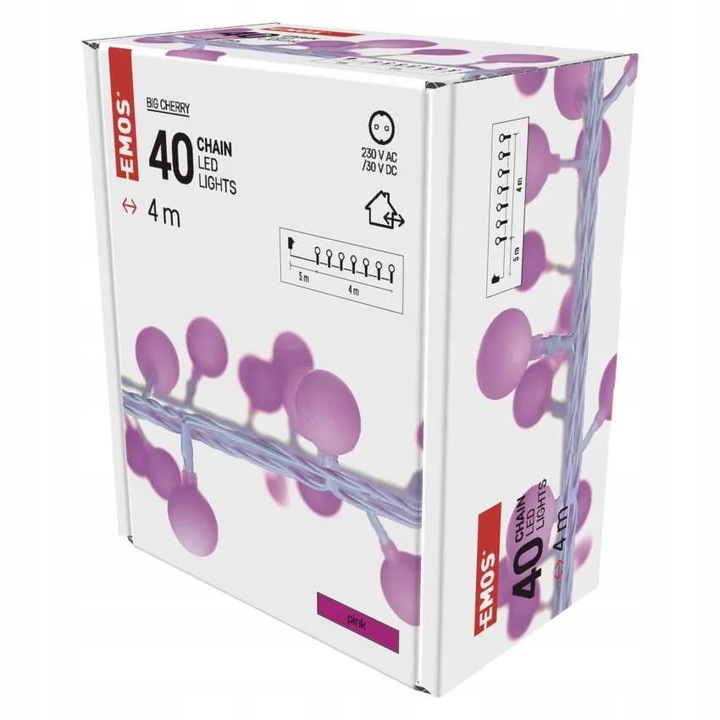 Lampki choinkowe z dużymi kulkami 4m TIMER pink