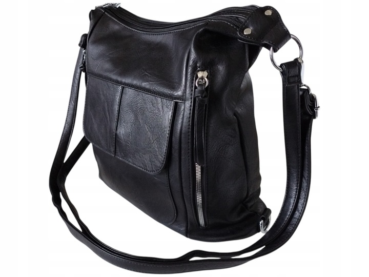 Torebka Damska Torebko-Plecak Miejska Listonoszka Czarny Styl Duży