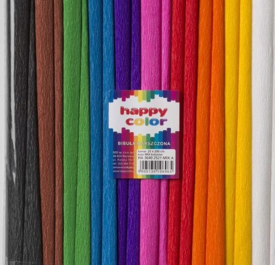 Bibuła marszczona szkolna 25x200 10 kolorów MIX Happy Color do wyprawki