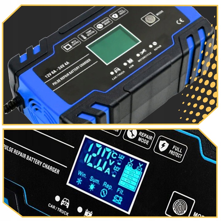 Prostownik AUTOMATYCZNY SAMOCHODOWY FUNKCJA NAPRAWY DO AKUMULATORÓW 12V 24V