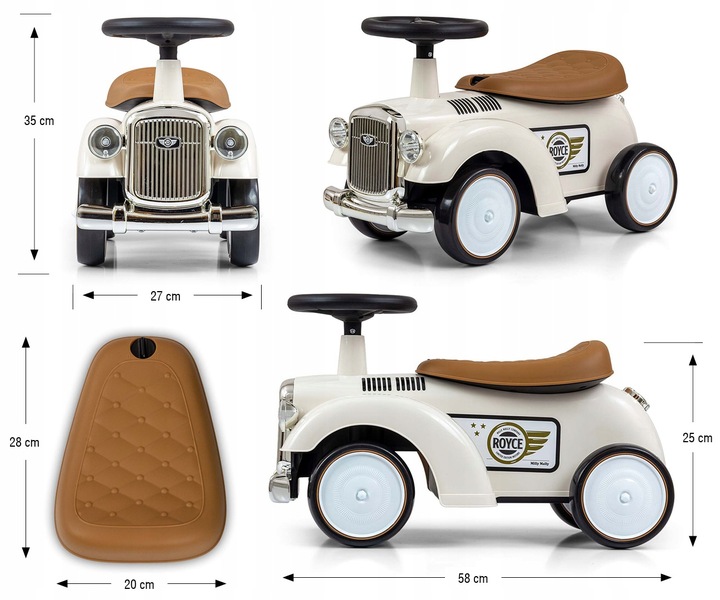 Milly Mally Pojazd Royce White Jeździk BIAŁY Retro Autko Samochód Pchacz