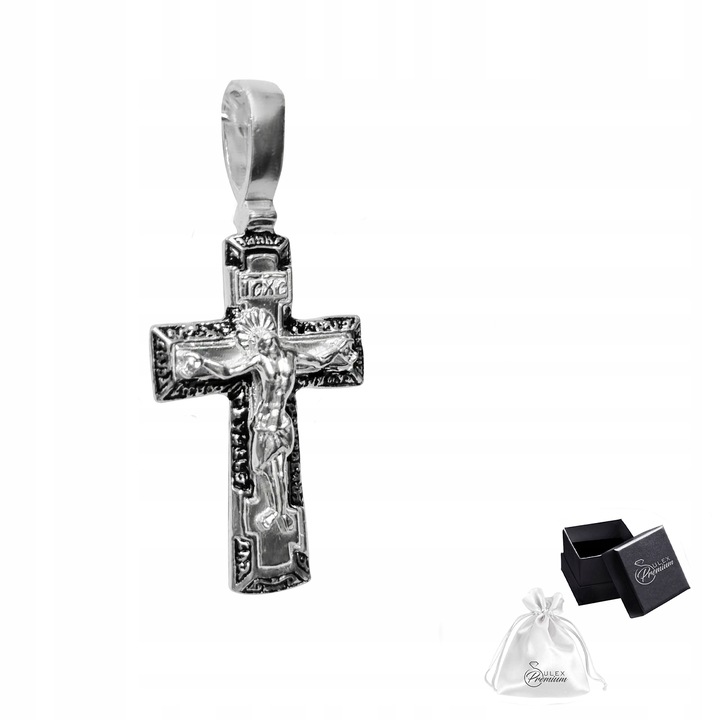 Prawosławny Krzyż srebrny pr.925 z Modlitwą i Jezusem Chrystusem Dwustronny