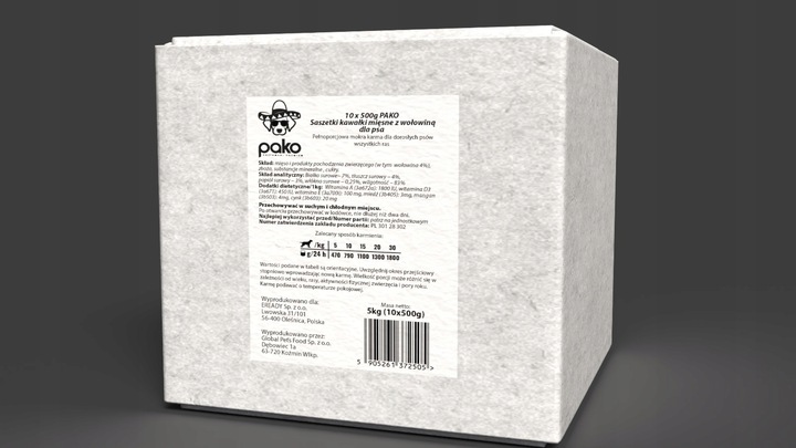 MOKRA KARMA DLA PSA PAKO SASZETKA KAWAŁKI MIĘSNE MIX SMAKÓW 20 X 500G 10 KG