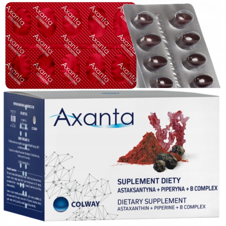 Colway AXANTA 60 kaps Astaksantyna+Piperyna+ Niacyna+Biotyna+ Wit.B1,2,6,12