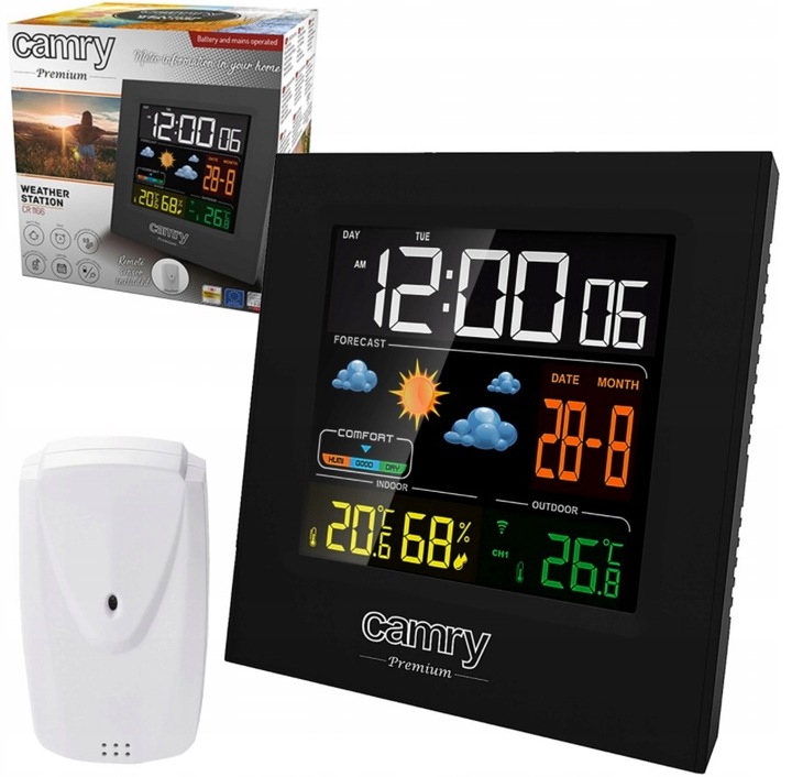STACJA POGODOWA POGODY BEZPRZEWODOWA TERMOMETR HIGROMET CZUJNIK ZEGAR DATA