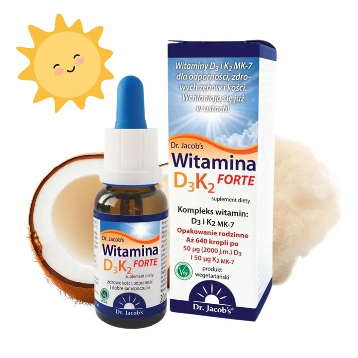 Witamina D3K2 Dr Jacobs Forte 20ml aż 2000 j.m. w 1 kropli! + GRATIS!