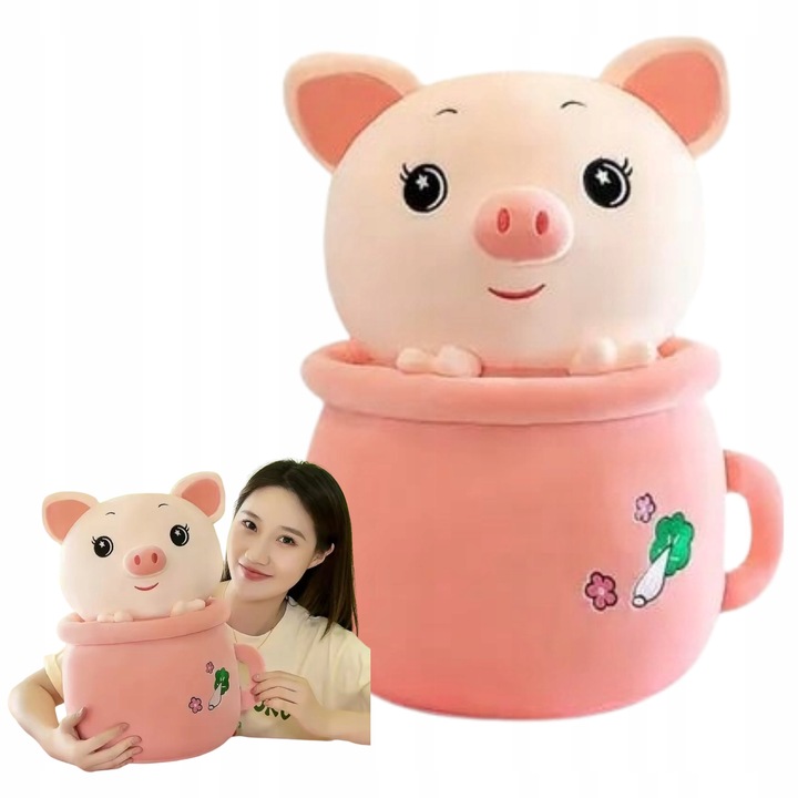 ŚWINKA W KUBKU PLUSZAK MASKOTKA Zabawka dla Dzieci 40 CM