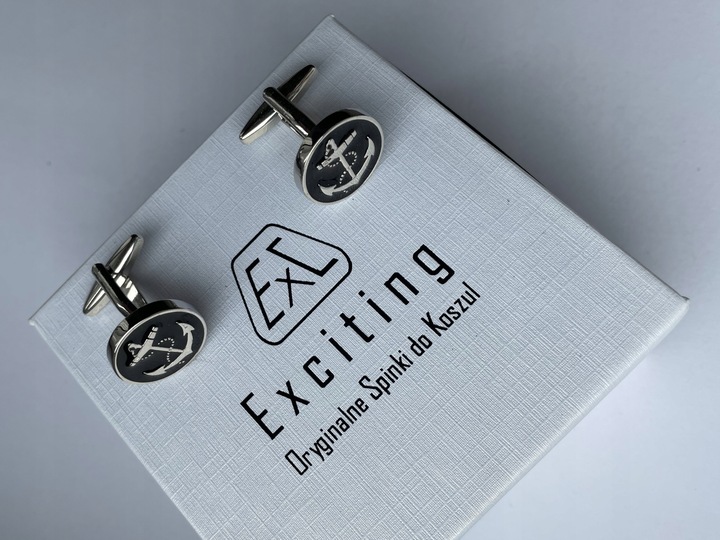 Męskie srebrne spinki do mankietów EXC Kotwica Żeglarskie Czarne Kotwice